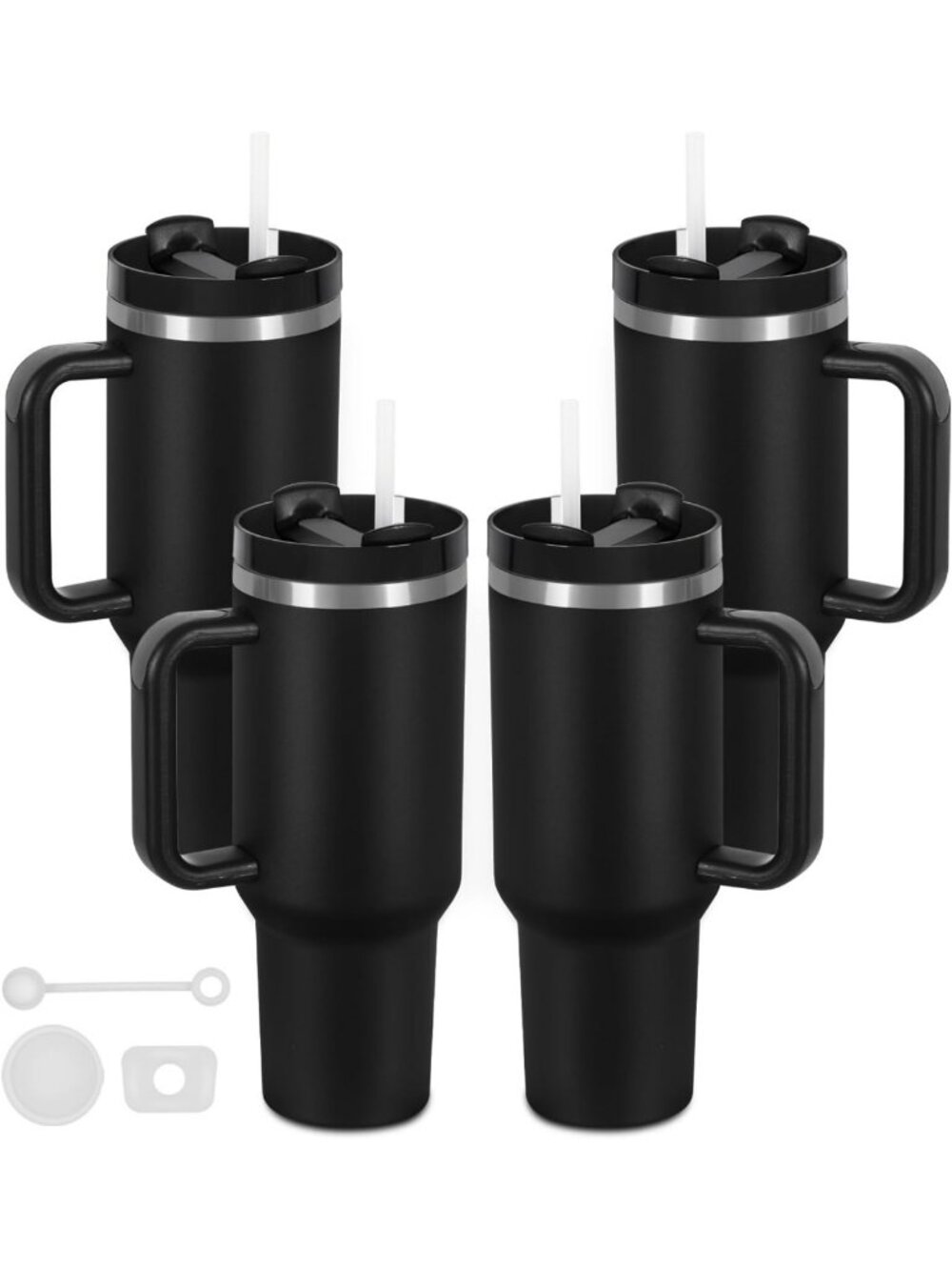 40 oz Double Wall Insulated Tumblers with Handle, Lid & Straw - 4 Pack Set